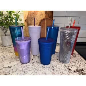 Lot of 7 Preowned Starbucks Tumblers - 5 Large 24oz + 2 Small, Disney & Studded